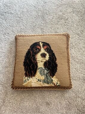 Ethan Allen Needlepoint Down Throw Pillow Cavalier King Charles Dog Portrait